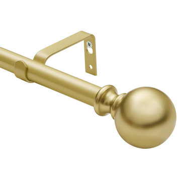 Curtain Rod With Round Finials, Adjustable Length 28-48", Gold