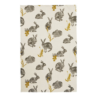 Block Print Rabbits Cotton Tea Towel - Farmhouse - Dish Towels - by ...