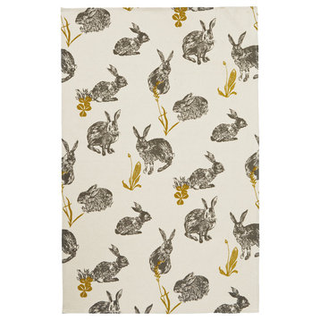 Block Print Rabbits Cotton Tea Towel