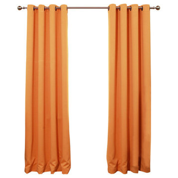 Solid Grommet Top Thermal Insulated Blackout Curtains, Orange, 84"