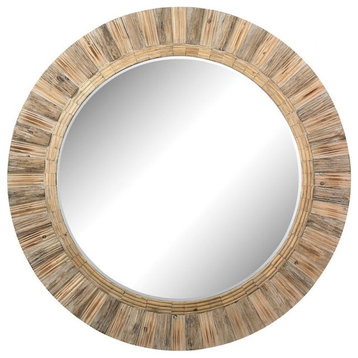Modern Farmhouse Handcrafted Artistic Style Glamour Round Mirror Natural