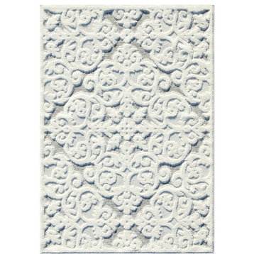 Farmhouse Indoor/Outdoor Area Rug, Floral Pattern, Natural Gray, 6' X 9'