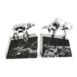 Stock Market Silver Plated Bull & Bear Bookends - Bookends