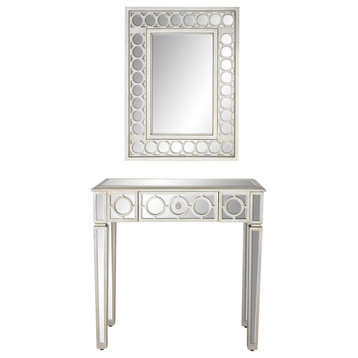 Glam Silver Glass Console Table With Mirror Set 58753