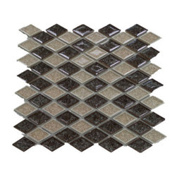 GL Stone Tile - Diamond Pattern Glossy Finished Mosaic Tile, Cream and Brown, 11 Sheets - Mosaic Tile