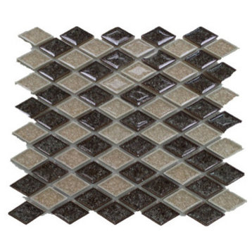 Diamond Pattern Glossy Finished Mosaic Tile, Cream and Brown, 11 Sheets