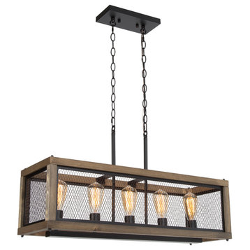 LNC Farmhouse 5-Light Kitchen Island Chandelier With Natural Wood