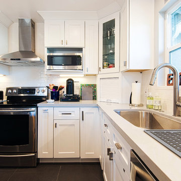 San Jose White Shaker Kitchen Remodel- semi custom cabinets, quartz counter tops