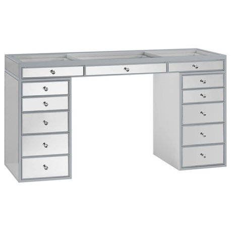 SlayStation Pro Premium Mirrored Vanity Table, Silver