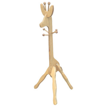 Pine 4' Child Size Giraffe Coat Rack, Unfinished - No Sots