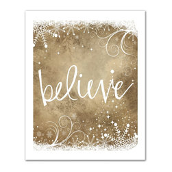 DDCG - Golden "Believe" Canvas Wall Art, 16"x20" - Prints And Posters