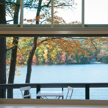 Deck window allow easy serving from kitchen to outdoors.
