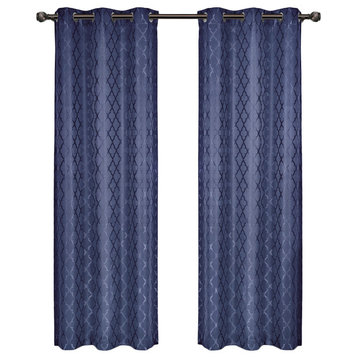 Willow Thermal Blackout Curtains, Set of 2, Navy, 84"x84"