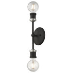 Livex Lighting - Lansdale 2 Light Black With Brushed Nickel Accents ADA Vanity Sconce - Simplicity and attention to detail are the key elements of the Lansdale collection.  The dimensional form, exposed bulbs and combination of finishes adds a playful mood to a contemporary or urban interior. This two-light sconce design gives a new face to a bedroom, hallway or a bathroom vanity.  It is shown in a black finish with brushed nickel finish accents.