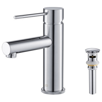 Circular X Brass Single Hole Bathroom Faucet KBF1010, Chrome, With Drain