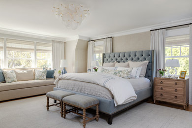 Bedroom - mid-sized transitional master medium tone wood floor and wallpaper bedroom idea in Boston