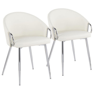 Claire Chair, Set of 2, Chrome Metal, White PU