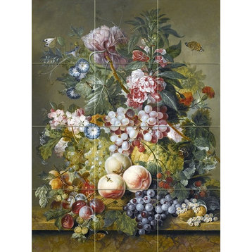 Tile Mural A Still Life Fruit And Flowers, Glossy