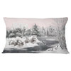 Gray Winter Vector Landscape Watercolor Throw Pillow, 12"x20"