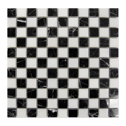 1x1 Nouveau Nero Black Mosaic with White Dots Checker - Home Decor