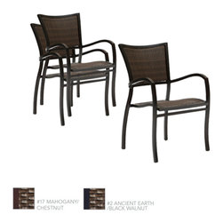 Aire Transitional Woven Resin Wicker Stacking Arm Chair by Summer Classics - Outdoor Dining Chairs