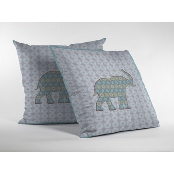 26" Blue Elephant Indoor Outdoor Zip Throw Pillow