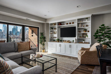 Example of a transitional family room design in Minneapolis