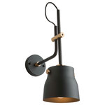 Artcraft Lighting - Euro Industrial AC11367VB Wall Light, Matte Black and Harvest Brass - The Euro Industrial collection features matte black metal shades complimented with harvest brass nobs, hardware and rods. The interior of the metal shades is plated in a reflective black. Wire comes out of socket for an industrial look. Wall sconce shown. Matching chandeliers and single pendant available.