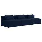 Meridian Furniture - Cube Upholstered Modular Sofa, Navy, 3-Piece: 3 Armless Chair, Linen Texured Fabric - Treat yourself to some long overdue "me time" when you're seated on this Cube 3-Piece Modular Sofa. This beautiful modular unit is both eye-catching and elegant, features durable linen textured upholstery in a soft navy color that meshes well with nearly any existing color scheme. Pair this modular Sofa with other items in the same collection to create an unlimited number of combinations and enjoy the custom seating arrangement of your dreams. Latches underneath make it easy to attach pieces to one another.