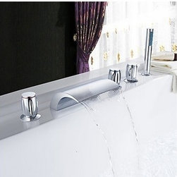 Chrome Two Handles Waterfall Widespread Tub Faucet T001-19 - Bathtub Faucets