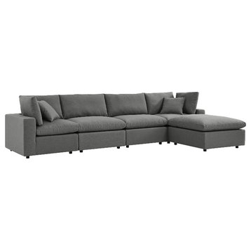 Modway Commix 5 Piece Modern Fabric Outdoor Sectional Sofa in Charcoal