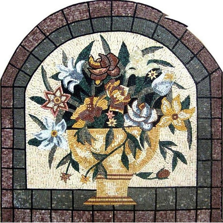 Mosaic Wall Art, Yellow Floral Vase, 46"x46"