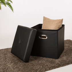 Glitzhome Cube PVC Foldable Storage Ottoman with/Padded Seat, Black - Products