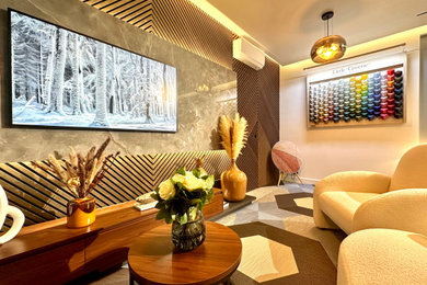 Cette image montre un salon design de taille moyenne.