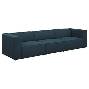 Gamine 3 Piece Upholstered Fabric Sectional Sofa Set, Blue