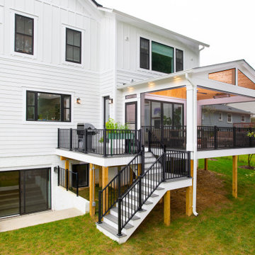 Falls Church, VA Second Floor Screened Porch with Gable Roof and Grilling Deck