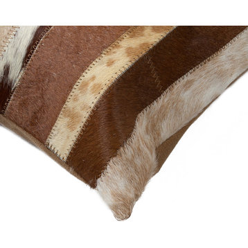 12"x20" Torino Madrid Cowhide Pillow, Brown and White