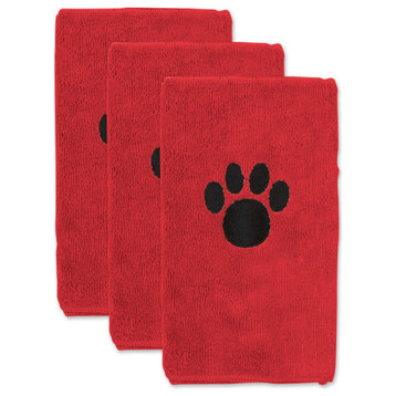 Red Embroidered Paw Small Pet Towel (Set of 3)