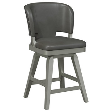 Elegant Bar Stool, Gray PU Seat With Curved Wingback and Nailhead Accents, Count