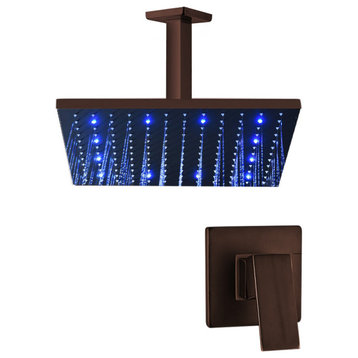 Fontana Bronze Square LED Rain Shower Head With Mixing Valve Controller, 24"