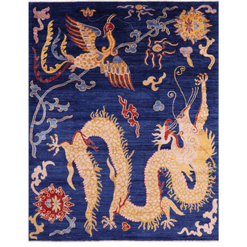 9' 1" X 11' 9" Hand Knotted Dragon And Phoenix Design Wool Rug - Q12647