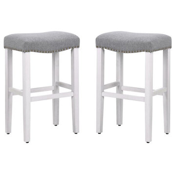 29" Upholstered Saddle Seat Bar Stool (Set of 2) in Gray