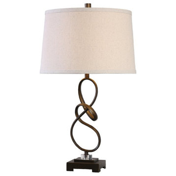 Bowery Hill Modern Table Lamp in Oil Rubbed Bronze and Light Beige
