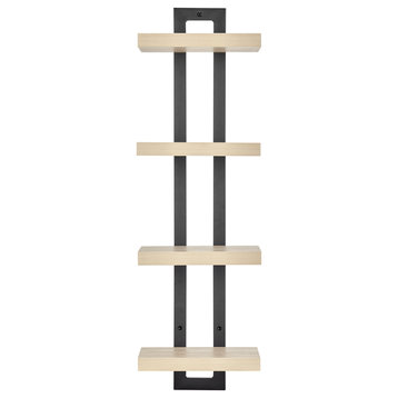 Danya B. 4-Tier Ladder Bracket Floating Wall Shelves Metal and MDF, White Birch