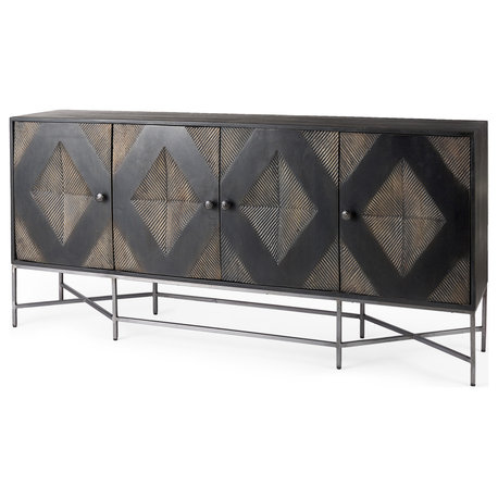 Hogarth I Dark / Light Brown Solid Wood w/ Silver Metal Frame Sideboard