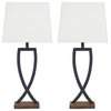 Benzara BM227192 Criss Cross Metal Table Lamp Fabric Shade,Set of 2,Gray & White