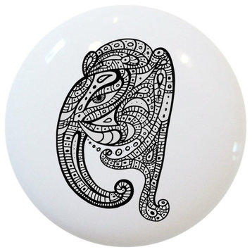 Black and White Tribal Elephant Ceramic Cabinet Drawer Knob