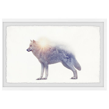 "Bright White Wolf" Framed Painting Print, 30"x20"