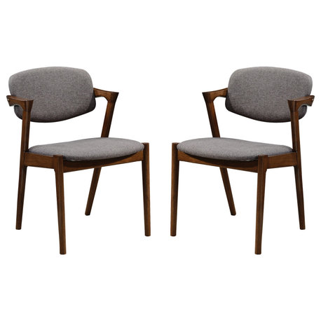 Set of 2 Dining Side Chairs, Gray and Dark Walnut