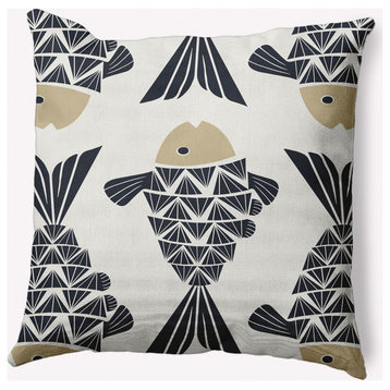 18x18" Big Fish Nautical Decorative Indoor Pillow, Taupe